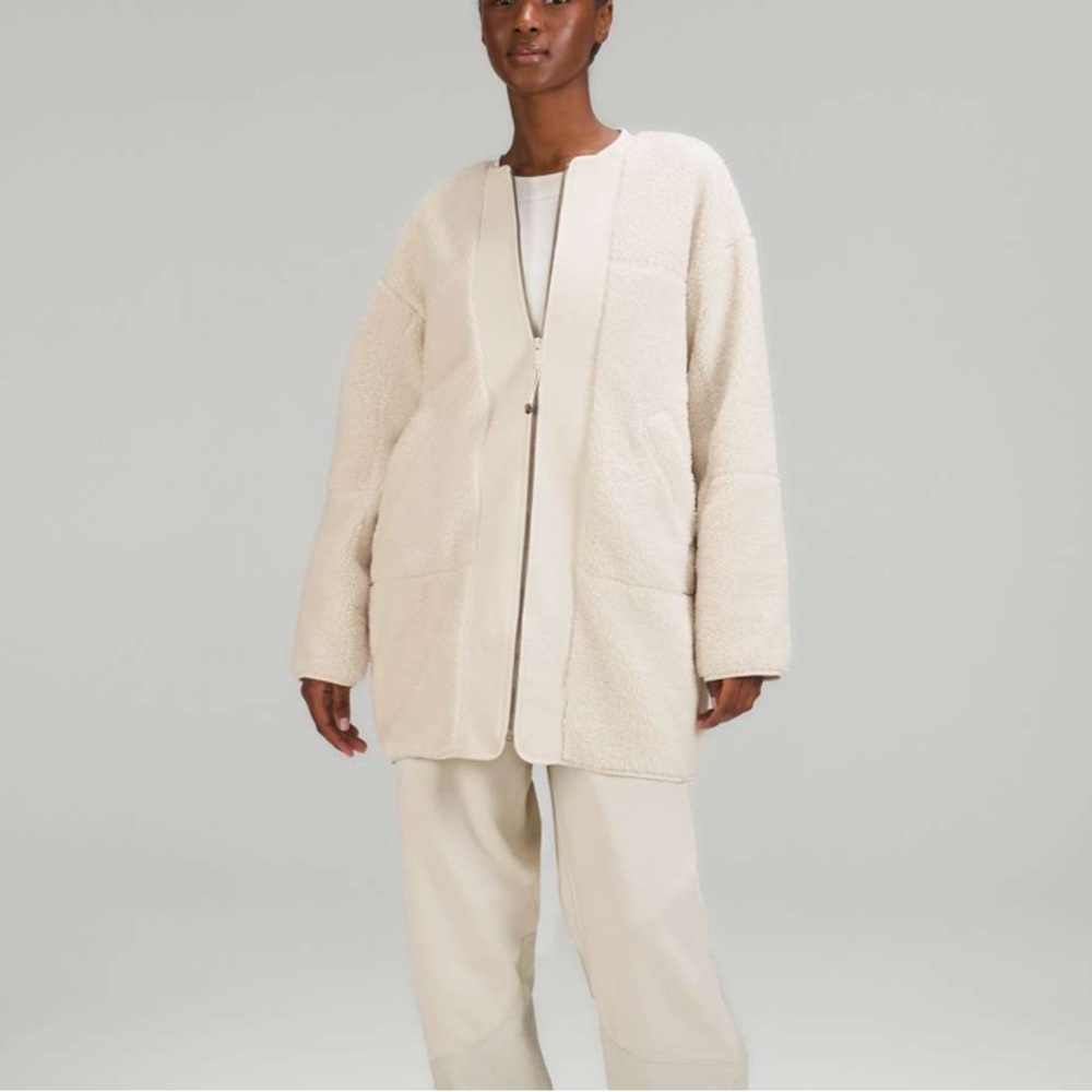 Lululemon Collarless Textured Fleece Full Zip White Opal size 6